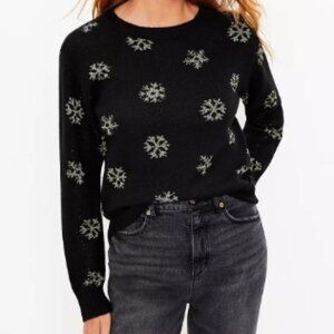 Loft Gold Shimmer Snowflake Pullover Sweater Black NWT Women Size XS